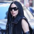 Lady Gaga arrives at the Stephen Colbert Show in rockstar mode