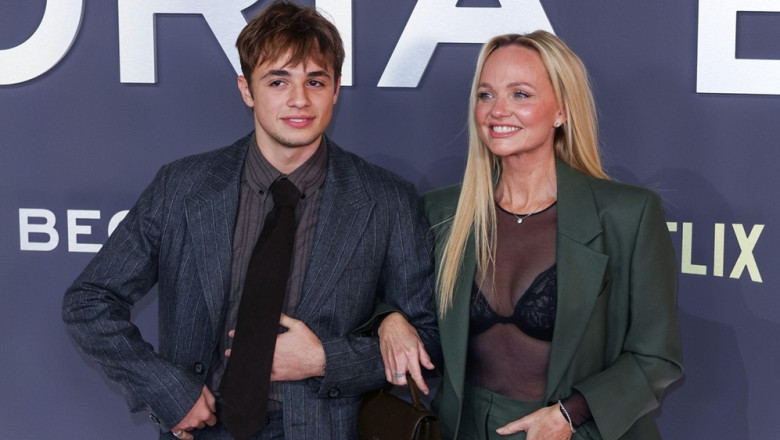 Beau Lee Jones and Emma Bunton attend the world premiere of 