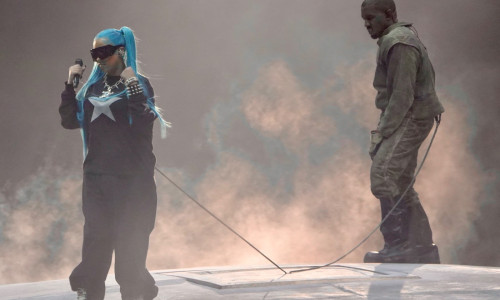 Kanye “YE” West performs with eldest daughter North West and rapper Don Toliver at SoFi Stadium in LA