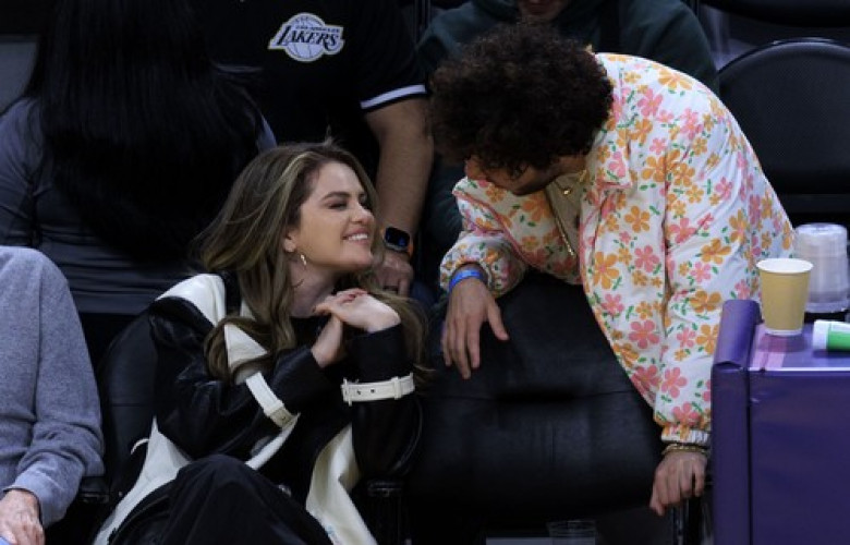 Selena Gomez and Benny Blanco at Lakers vs Heat game