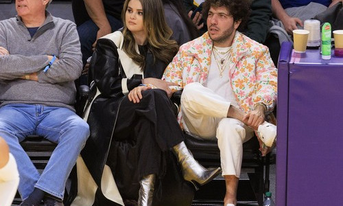 Selena Gomez and Benny Blanco at Lakers vs Heat game