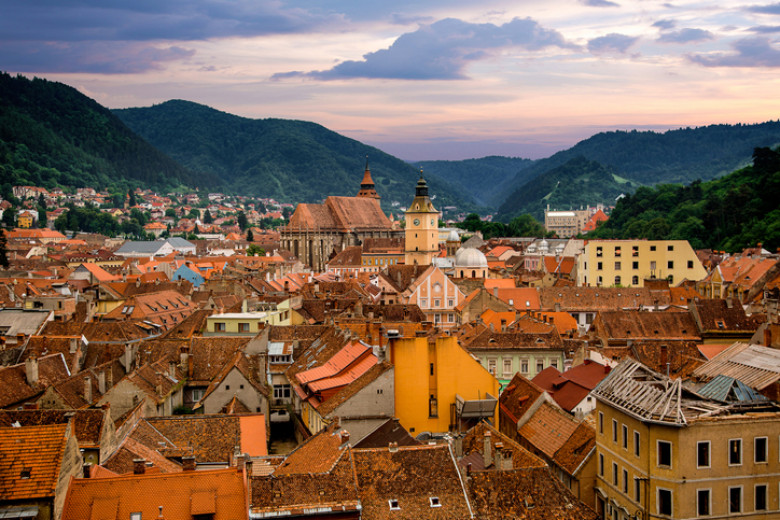 City skyline and Tampa Mountains, Brasov, Transylvania, Romania