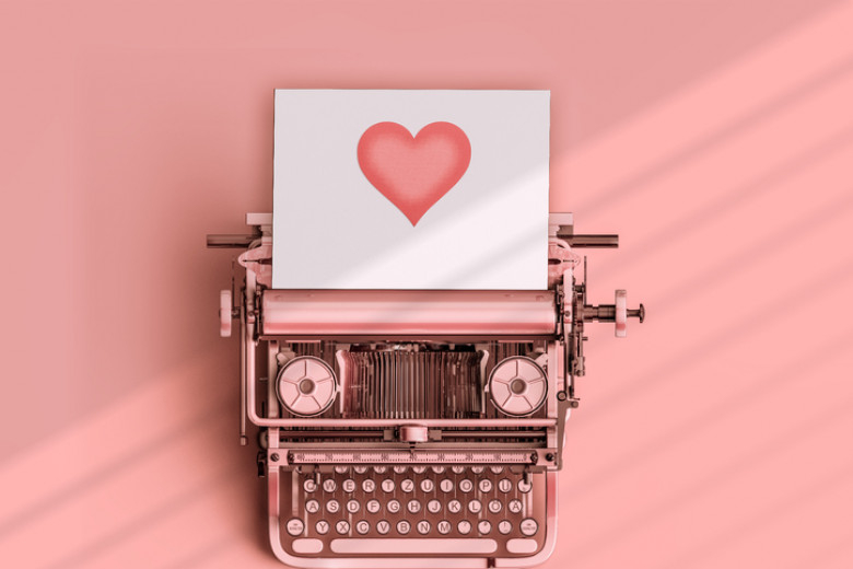 pink typewriter with heart paper.Love.Valentines concept
