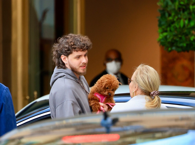 *EXCLUSIVE* Jack Harlow kisses his puppy outside the Maybourne Hotel