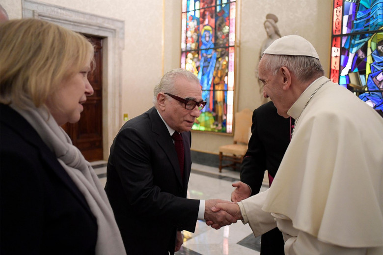 Pope Francis greets Martin Scorsese