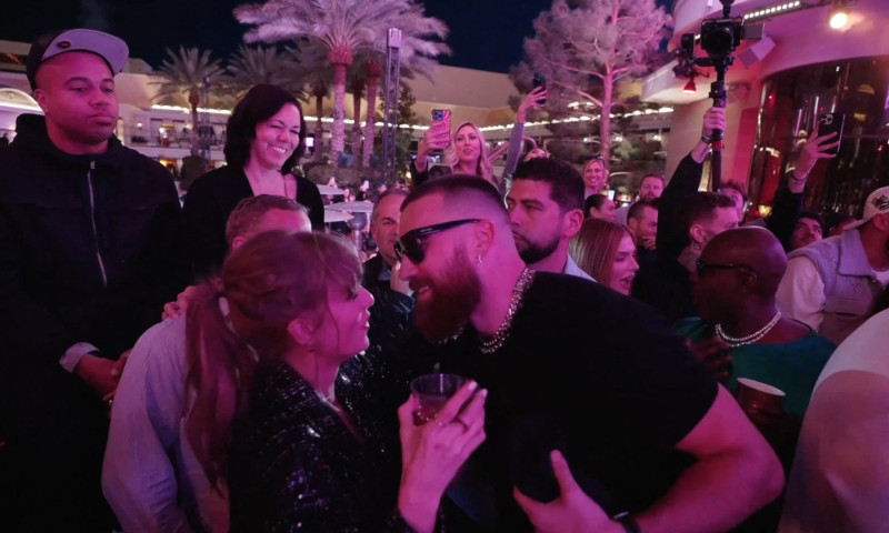 Taylor Swift and Travis Kelce dance and kiss at XS Nightclub as Kansas City Chiefs celebrate Super Bowl win