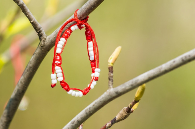 Red And White Martisor Decoration Hanging On A Tree