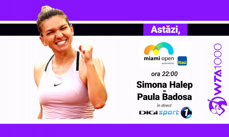 Simona Halep revine astăzi pe teren la Miami Open, într-un meci transmis în exclusivitate pe Digi Sport