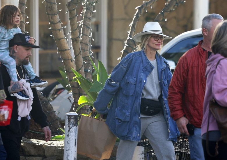 *EXCLUSIVE* Cameron Diaz and Benji Madden prove family is bliss on Montecito grocery run as the former ‘The Mask’ actress starts the conversation about couples sleeping in separate beds **WEB MUST CALL FOR PRICING**