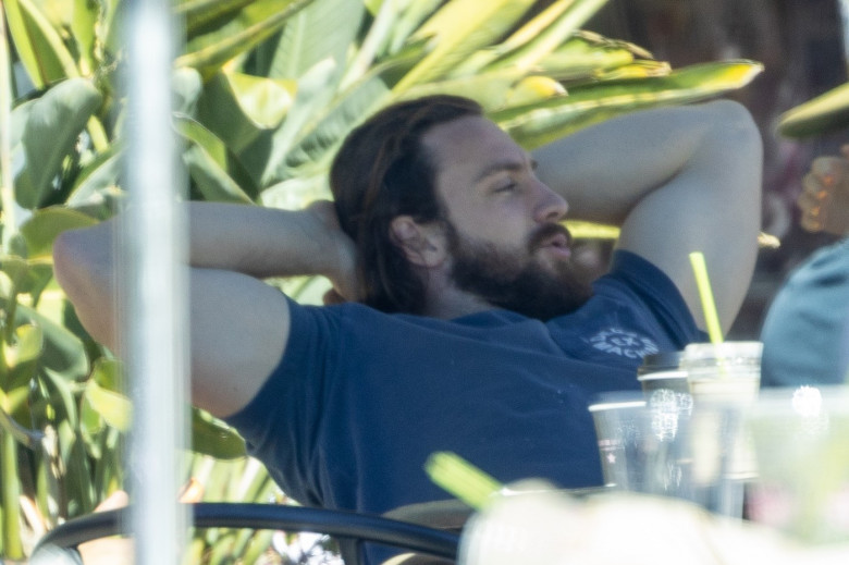 *EXCLUSIVE* Aaron Taylor-Johnson and wife Sam pictured enjoying coffee with friends in Malibu