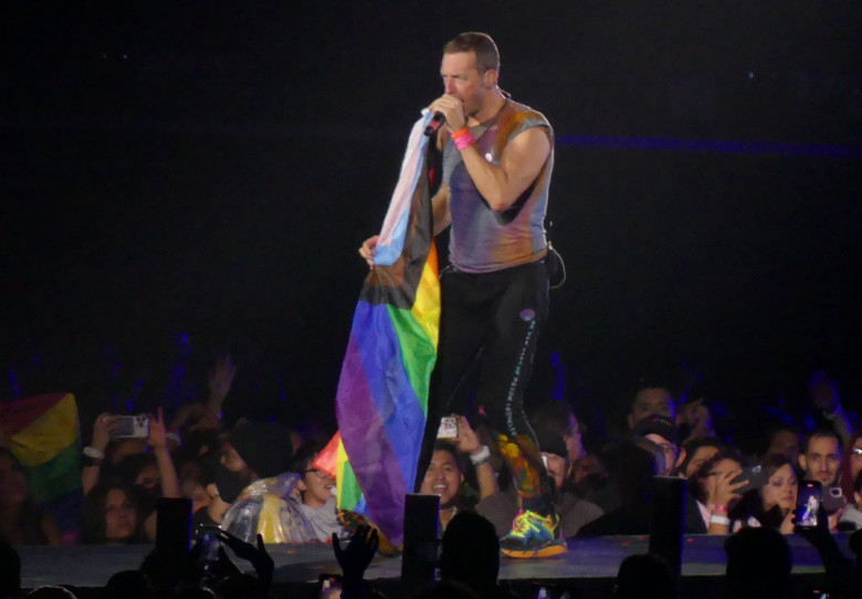 Chris Martin and his band Coldplay perform at the Rose Bowl in Pasadena, Ca