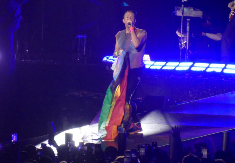 Chris Martin and his band Coldplay perform at the Rose Bowl in Pasadena, Ca