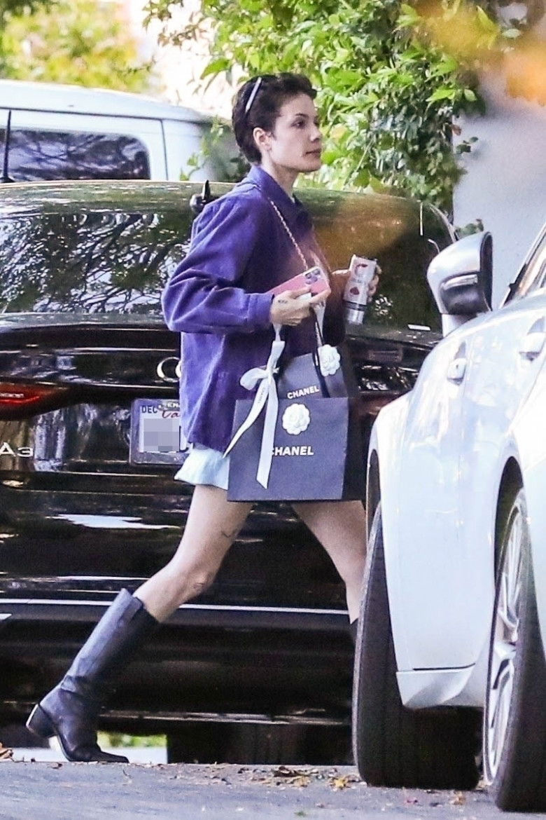 *EXCLUSIVE* Newly single mom Halsey arrives home after shopping at Chanel