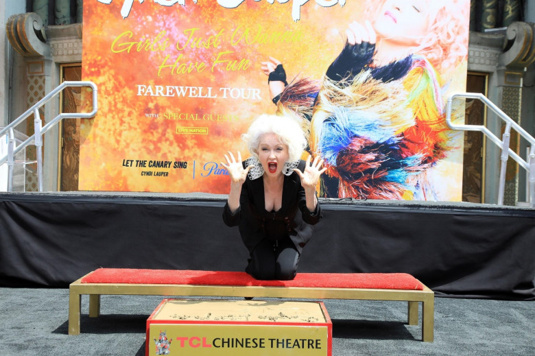 Ceremony honoring singer Cyndi Lauper with hand and foot prints