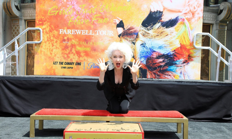 Ceremony honoring singer Cyndi Lauper with hand and foot prints
