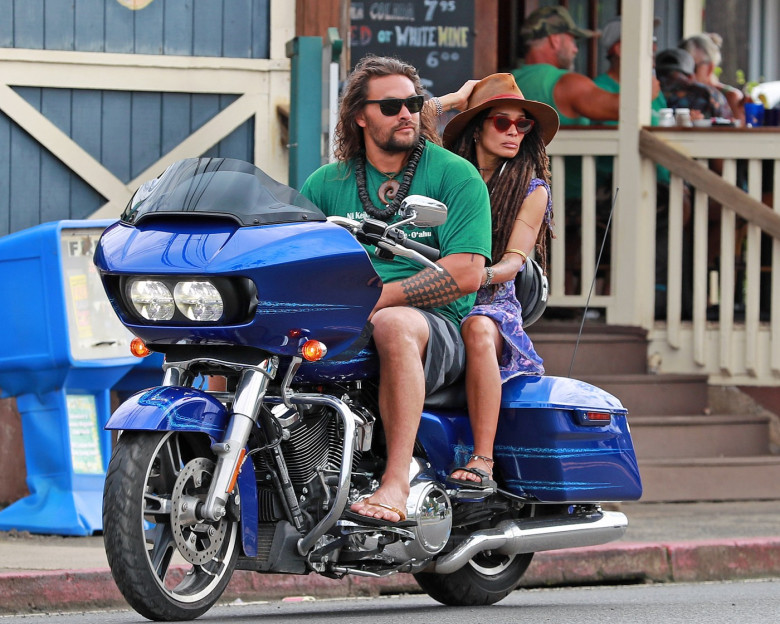 EXCLUSIVE: Jason Momoa is one cool dude as he is seen along side Wife Lisa Bonet riding on his ocean blue motorcycle in Hawaii on Saturday.