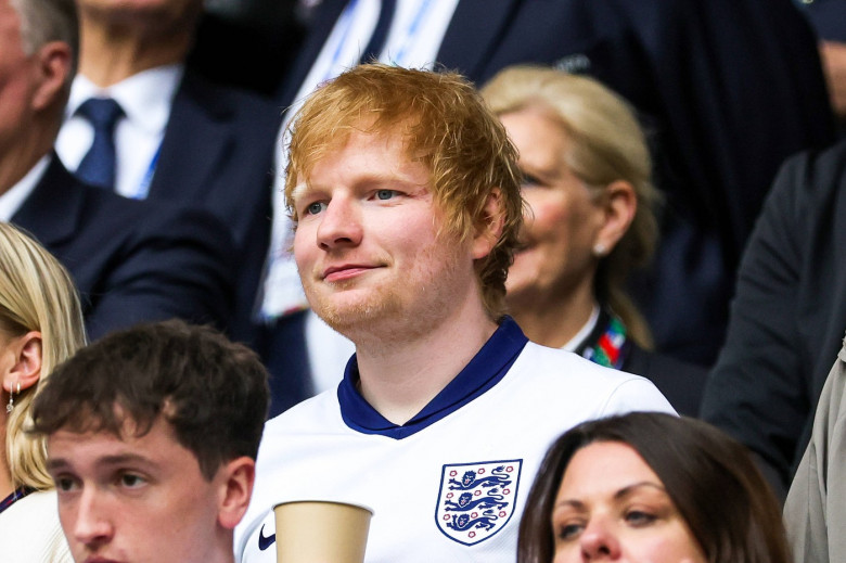 England v Slovakia Euro 2024 30/06/2024. Round of 16 Ed Sheeran with England fans during the Round of 16 Euro 2024 match