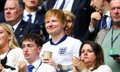 England v Slovakia Euro 2024 30/06/2024. Round of 16 Ed Sheeran with England fans during the Round of 16 Euro 2024 match