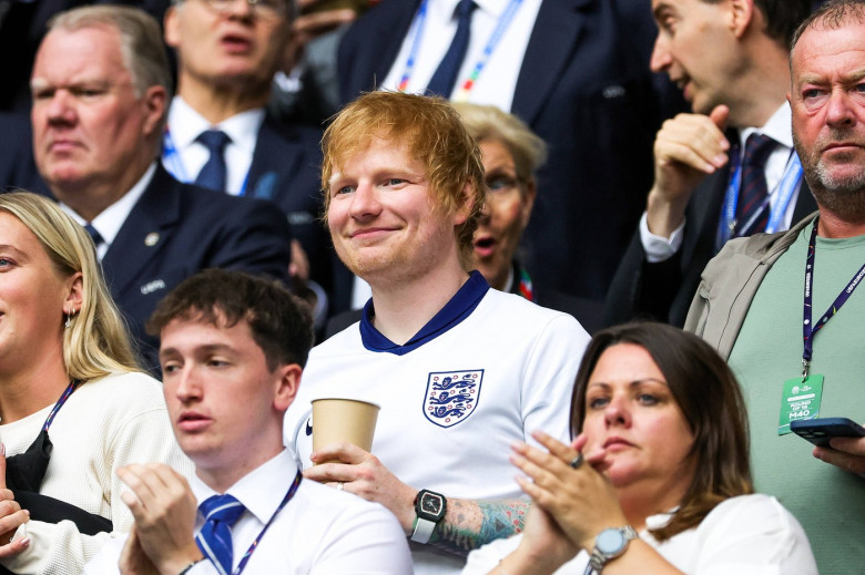 England v Slovakia Euro 2024 30/06/2024. Round of 16 Ed Sheeran with England fans during the Round of 16 Euro 2024 match