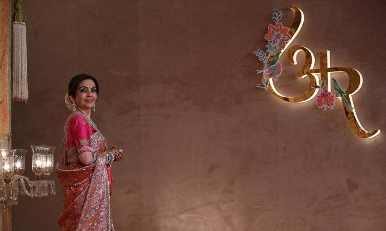 MUMBAI, INDIA - JULY 14: Nita Ambani, Indian philanthropist and businesswoman at the wedding reception of Anant Ambani a