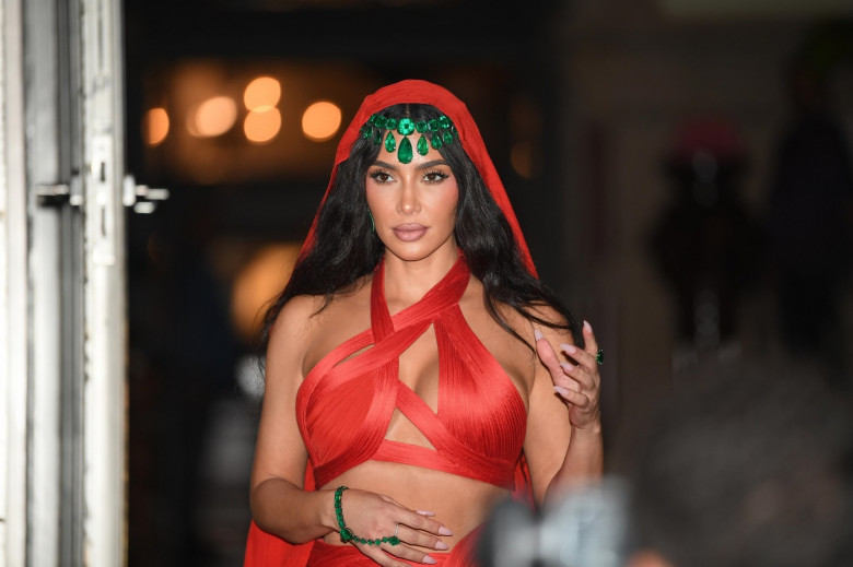 *EXCLUSIVE* Kim Kardashian Stuns in Red and Emeralds at Lavish Ambani Wedding in Mumbai