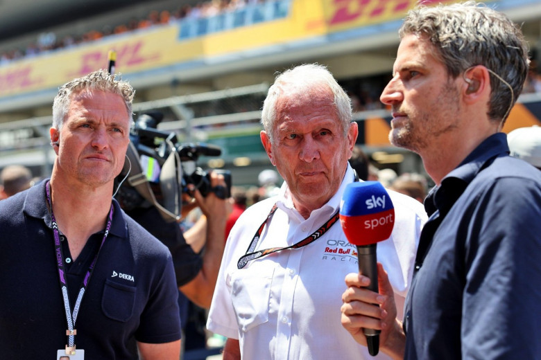 Barcelona, Spain. 23rd June, 2024. Dr Helmut Marko (AUT) Red Bull Motorsport Consultant and Ralf Schumacher (GER) on the grid. 23.06.2024. Formula 1 World Championship, Rd 10, Spanish Grand Prix, Barcelona, Spain, Race Day. Photo credit should read: XPB/A