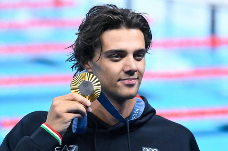 Paris, France. 29th July, 2024. Thomas Ceccon ( ITA ) Gold medal, Swimming, Men's 100m Backstroke during the Olympic Games Paris 2024 on 29 July 2024 at Paris La Defense Arena in Paris, France - Photo Federico Pestellini/Panoramic/DPPI Media Credit: DPPI