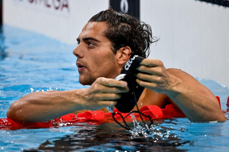 Paris, France. 31st July, 2024. Thomas Ceccon of Italy reacts after competing in the swimming 200m Backstroke Men Semifinals during the Paris 2024 Olympic Games at La Defense Arena in Paris (France), July 31, 2024. Credit: Insidefoto di andrea staccioli/A