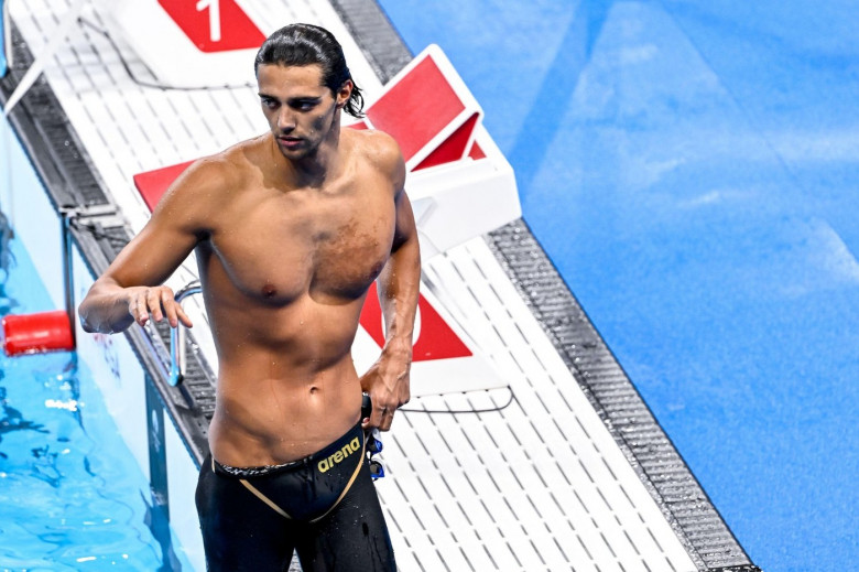 Paris, France. 31st July, 2024. Thomas Ceccon of Italy reacts after competing in the swimming 200m Backstroke Men Heats during the Paris 2024 Olympic Games at La Defense Arena in Paris (France), July 31, 2024. Credit: Insidefoto di andrea staccioli/Alamy