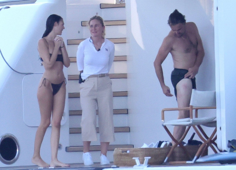 *PREMIUM-EXCLUSIVE* *MUST CALL FOR PRICING* Leonardo DiCaprio suffers a jellyfish bite while at sea with his girlfriend Vittoria Ceretti and a host of celebrity friends aboard a yacht in Sardinia.