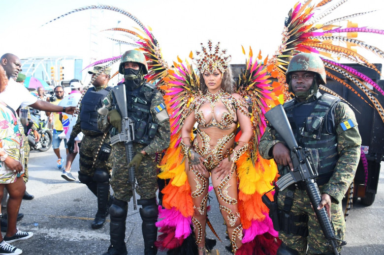 *EXCLUSIVE* Rihanna Dazzles in Bejeweled, Curve-Baring Carnival Costume