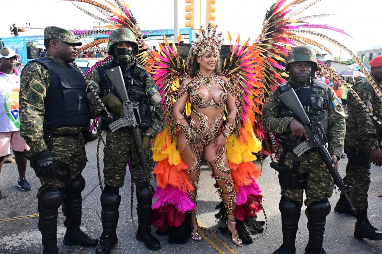 *EXCLUSIVE* Rihanna Dazzles in Bejeweled, Curve-Baring Carnival Costume