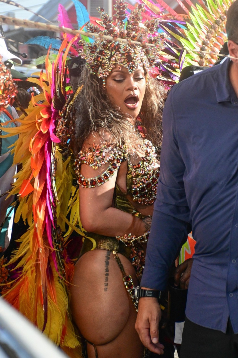 *EXCLUSIVE* Rihanna Dazzles in Bejeweled, Curve-Baring Carnival Costume