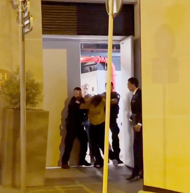 *PREMIUM-EXCLUSIVE* *MUST CALL FOR PRICING* The American Rapper Travis Scott is arrested, handcuffed and led away by Police from the George V Four Seasons Hotel in Paris.