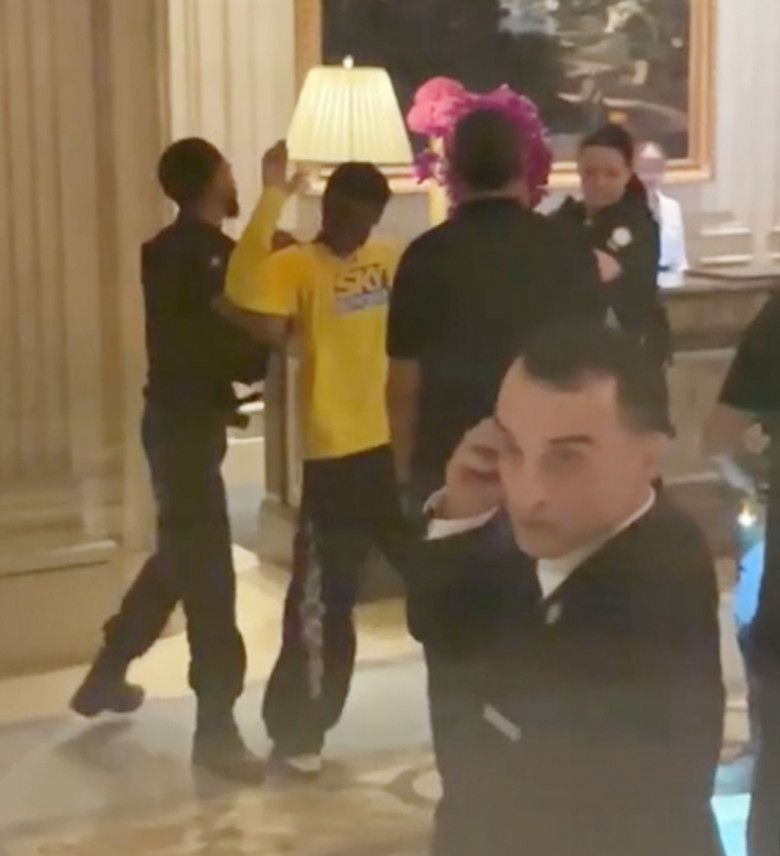 *PREMIUM-EXCLUSIVE* *MUST CALL FOR PRICING* The American Rapper Travis Scott is arrested, handcuffed and led away by Police from the George V Four Seasons Hotel in Paris.