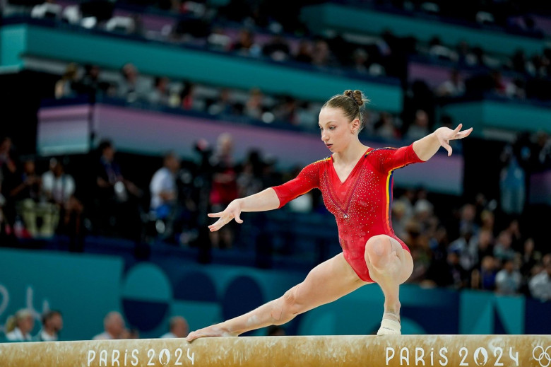 Paris, France. 01st Aug, 2024. PARIS, FRANCE - AUGUST 1: Ana Barbosu of Romania on Balance Beam during the Women's All-Around Final on day six of the Olympic Games Paris 2024 at Bercy Arena on August 1, 2024 in Paris, France. (Daniela Porcelli/SPP) Credit