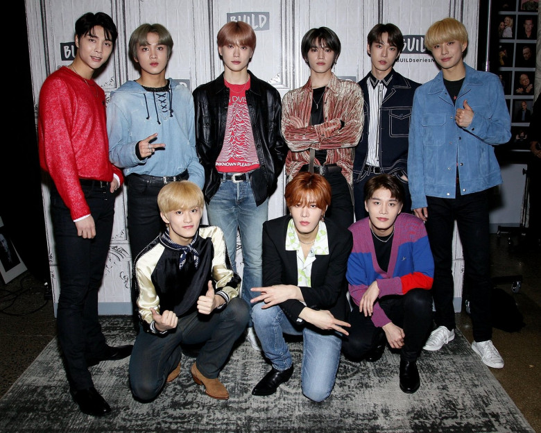 New York, USA. 23 Apr, 2019.  Johnny, Doyoung, Haechan, Jaehyun, Yuta, Taeyong, Taeil, Jungwoo, Mark of the South Korean boy band at BUILD Series discussing their first ever North American tour, entitled "NEO CITYÑThe Origin" at BUILD Studio on April 23,