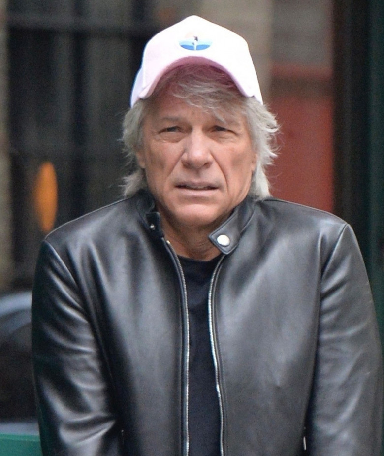 *EXCLUSIVE* Cool but Cold? as the American singer-songwriter Jon Bon Jovi dons his black leather jacket out during a chilly day out in Central London.