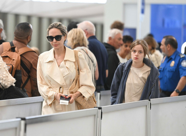 *EXCLUSIVE* Angelina Jolie and her daughter Vivienne were spotted at JFK airport after their Tony Awards win for 'The Outsiders'