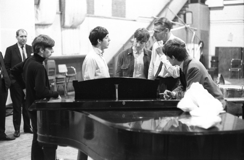 The Beatles, John Lennon, Paul McCartney, George Harrison and Ringo Starr. During  a group recording session at the E.M.I. studios. 13th September 1963.Credit - The Times