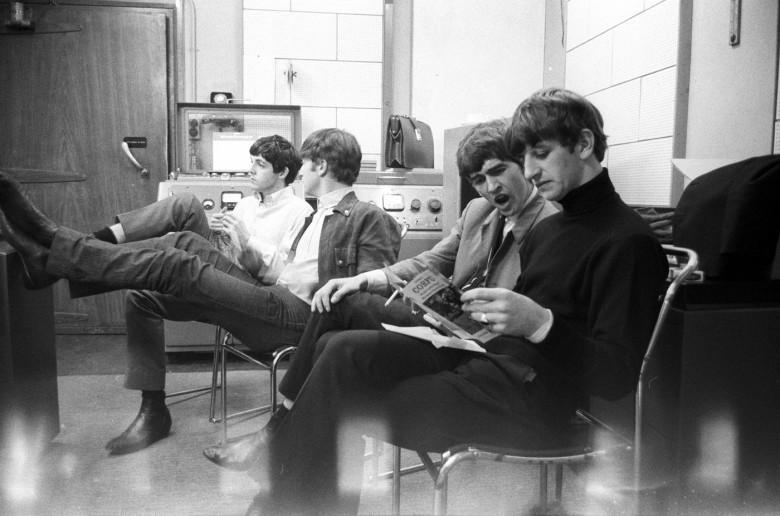 The Beatles, John Lennon, Paul McCartney, George Harrison and Ringo Starr. During  a group recording session at the E.M.I. studios. 13th September 1963.Credit - The Times