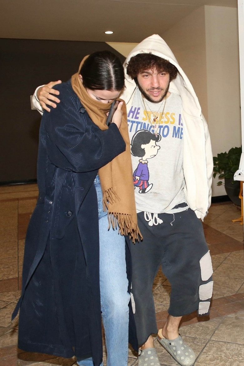 *EXCLUSIVE* A shy Selena Gomez exits Sushi Park after date night with Benny Blanco in WeHo