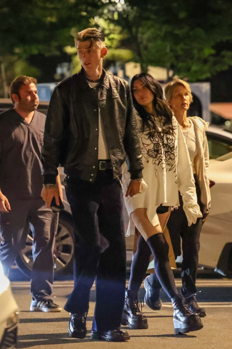 *EXCLUSIVE* MGK and Megan Fox step out with his mother for dinner and a quick stop at Erewhon **WEB MUST CALL FOR PRICING**