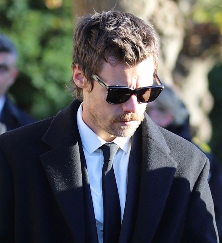 Harry Styles and James Corden leaving the Funeral of the Former One Direction star Liam Payne at St Mary’s Church in Amersham, Buckinghamshire.