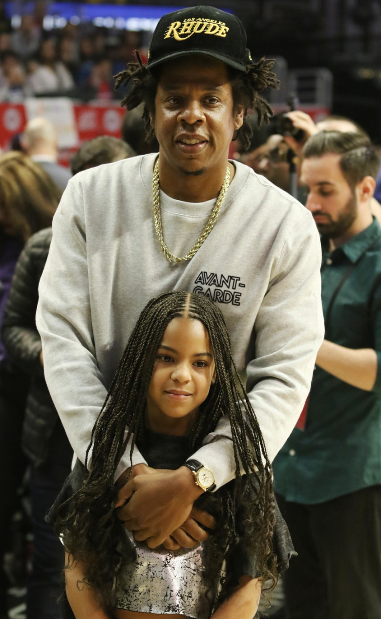 Jay-Z and Blue Ivy Carter share a GirlDad moment as they attend a basketball game between the Los Angeles Clippers and the Los Angeles Lakers