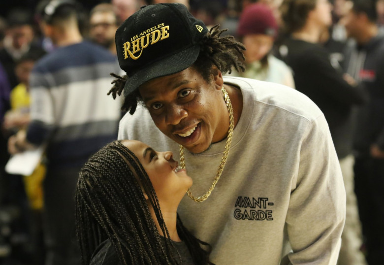 Jay-Z and Blue Ivy Carter share a GirlDad moment as they attend a basketball game between the Los Angeles Clippers and the Los Angeles Lakers