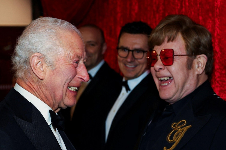 King Charles III meets Elton John as he arrives for the Royal Variety Performance at the Royal Albert Hall, London. Picture date: Friday November 22, 2024.