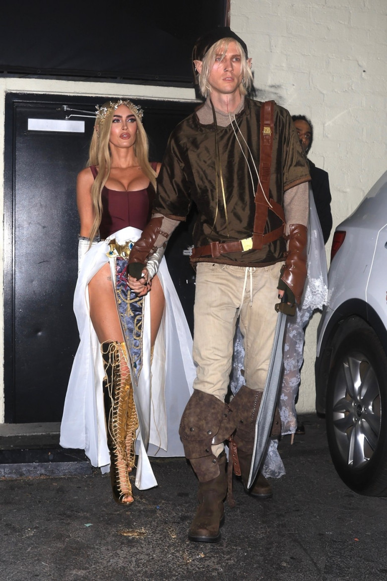 Megan Fox and fiancé MGK channel Zelda &amp; Link at Delilah Halloween party!