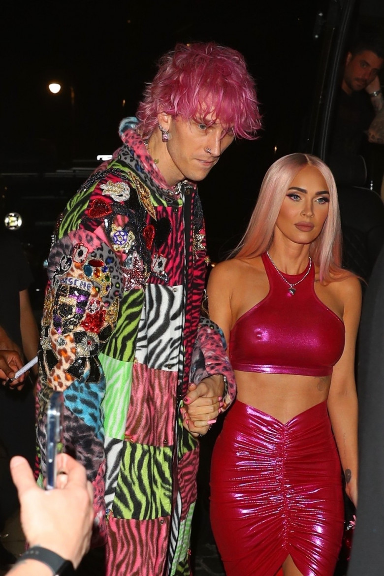 MGK &amp; fiancee Megan Fox step out for another night in pink as they arrive to Catch NYC for his after party