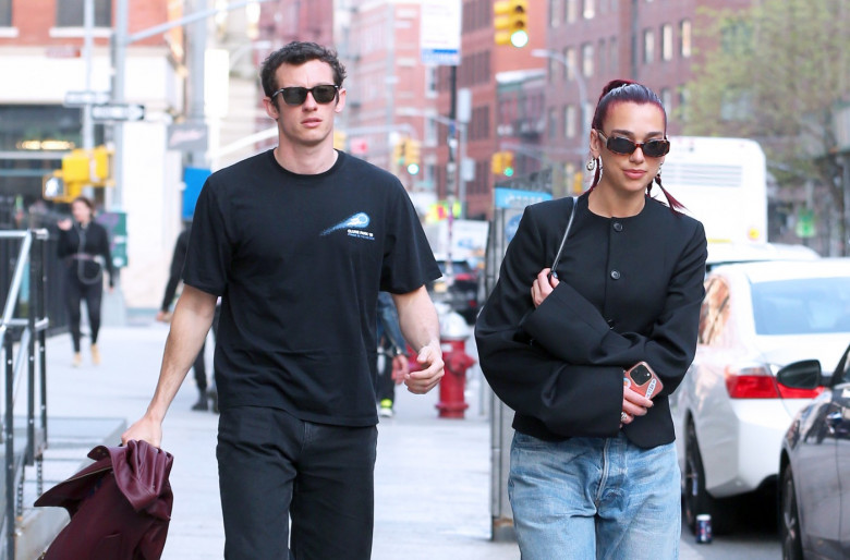 Dua Lipa and her boyfriend Callum Turner visit a friend in Soho in New York City